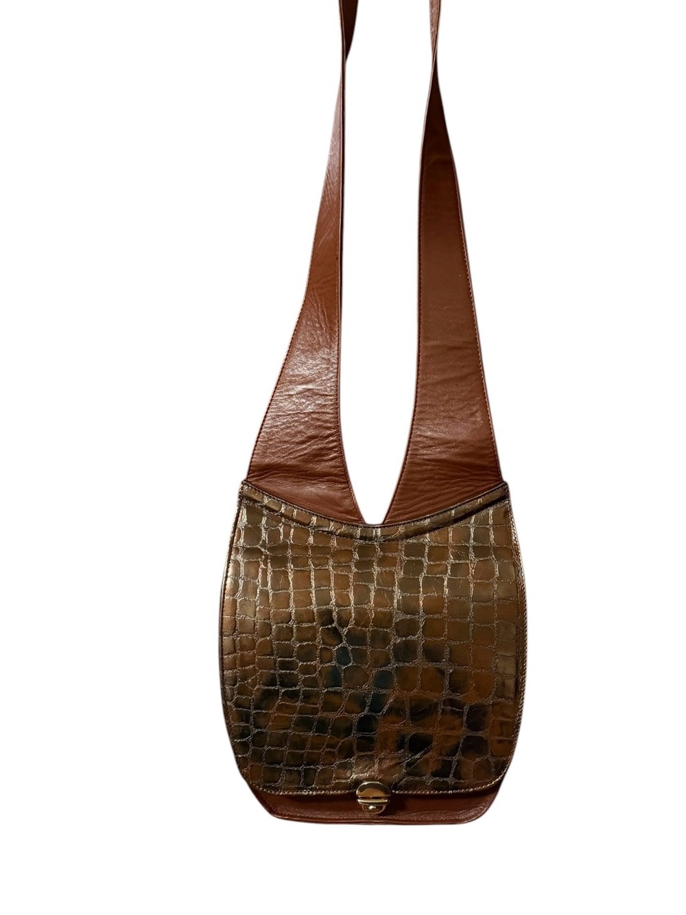 Judith Z Vintage Brown Croc-Embossed Leather Shoulder Bag